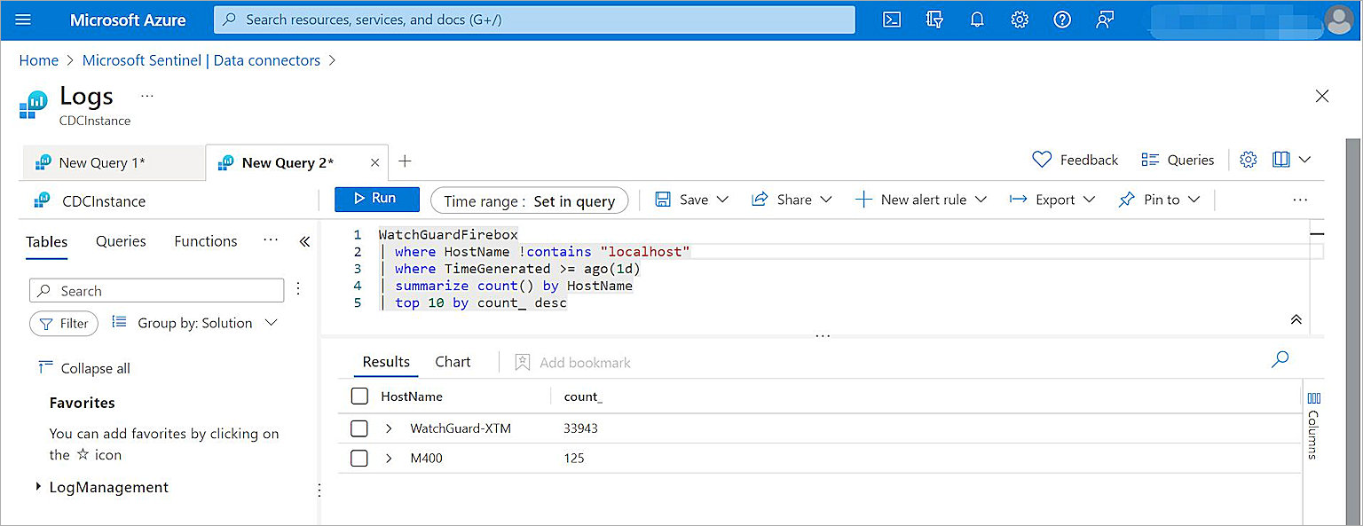 Screen shot of the query